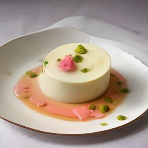 Kashmiri Rose Petal Panna Cotta with Cardamom and Pistachio