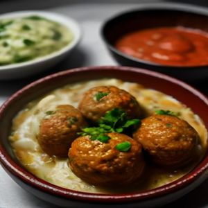 Kashmiri Spice Meatballs with Cucumber Raita