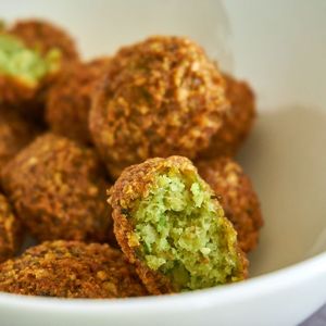 Crunchy Falafel Bites with Tzatziki Sauce and Pita Chips