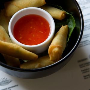 Spicy Edamame Spring Rolls with Gochujang Dipping Sauce