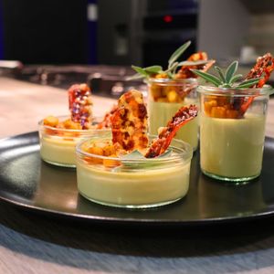 Rosewater Panna Cotta with Pistachio Crumble and Honey Tuile