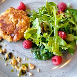 Summer Harvest Greens with Lemon Vinaigrette and Pistachio Crust