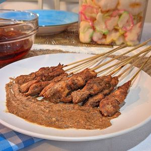 Thai Basil Chicken Skewers with Peanut Sauce